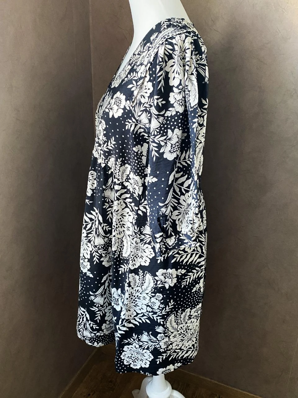 Grace & Mila zwart & gebroken wit gebloemde jurk maat 36 – Bohemien chic – 3/4 mouwen – photo 8